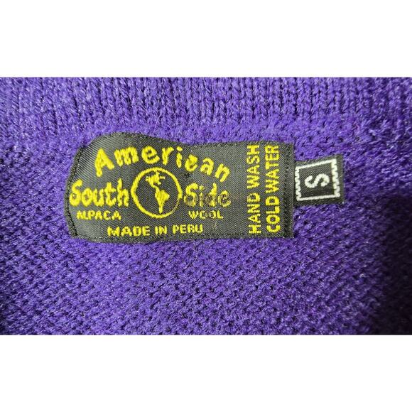 South American Side Alpaca Wool Sweater Button Cardigan Large Peru S - Picture 8 of 8